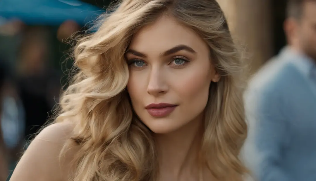 arafed woman with long blond hair wearing a black top, side portrait of imogen poots, with round face, victoria's secret model, center parted bangs, straight hairstyle, aleksandra waliszewska, eva elfie, commercial photo, a girl with blonde hair, leaked im...