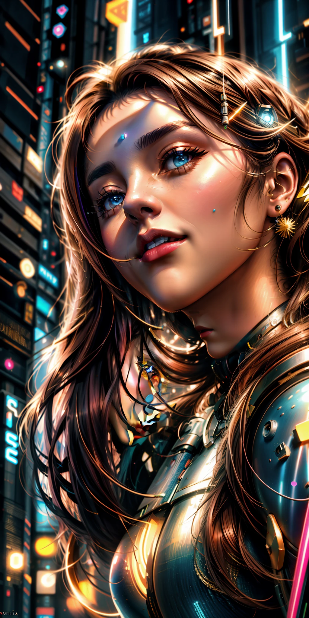 um close up de uma jovem com cabelo comprido olhando para cima, pintura digital ultra realista, Arte digital ultrarrealista, Por Irakli Nadar, arte digital muito realista, Amazing photorealistic graphics, belas imagens fotorrealistas, arte digital ultra realista, pintura digital hiper-realista, Pintura digital fotorrealista, Arte digital altamente realista, pintura digital hiper realista