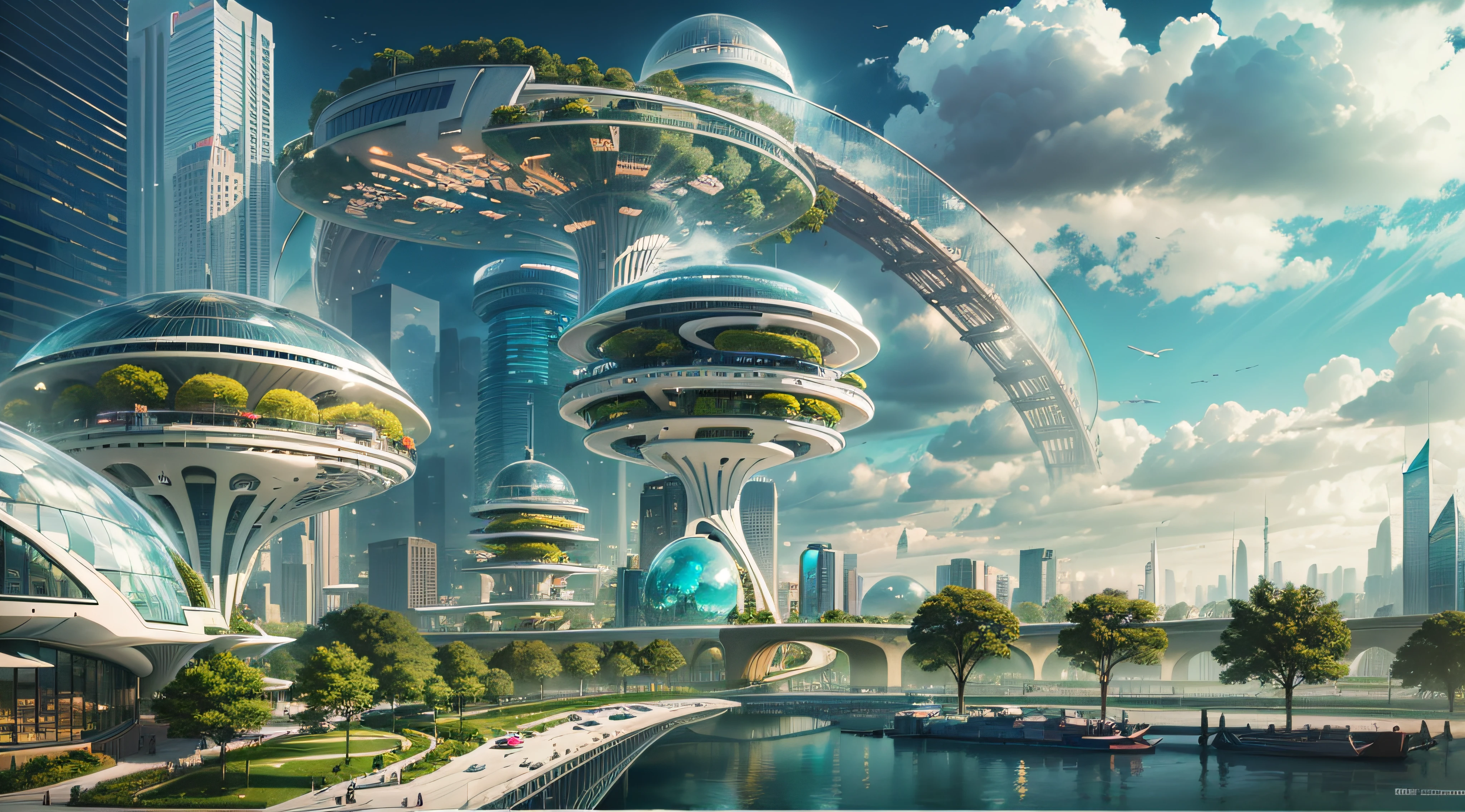 (最好的质量,4k,8千,高分辨率,杰作:1.2),极其详细,(实际的,真实感,照片般逼真:1.37),未来派漂浮城市,未来科技,巨大的城市高科技平板平台,飞艇,漂浮在空中,未来城市,周围的小型飞艇,高科技半球形平台,彩灯,先进的架构,现代建筑,摩天大楼,访问云,风景秀丽,俯瞰城市,令人印象深刻的设计,与自然完美融合,充满活力的氛围,未来交通系统,暂停停车,透明路径,郁郁葱葱的绿色植物,空中花园,瀑布,壮丽的天际线,水面上的倒影,波光粼粼的河流,建筑创新,未来派摩天大楼,透明穹顶,该建筑的形状很不寻常,高架行人道,令人印象深刻的天际线,发光的灯光,未来科技,简约设计,风景名胜区,全景,穿云塔,鲜艳的色彩,史诗般的日出,史诗般的日落,炫目的灯光显示,神奇的氛围,未来城市,城市乌托邦,奢华生活方式,创新能源,可持续发展,智慧城市技术,先进的基础设施,宁静的气氛,自然与科技和谐相处,令人惊叹的城市景观,前所未有的城市规划,建筑与自然无缝衔接,高科技大都市,尖端工程奇迹,城市生活的未来,富有远见的建筑理念,节能建筑,与环境和谐相处,漂浮在云层之上的城市,乌托邦梦想照进现实,可能性是无止境,先进的交通网络,绿色能源整合,创新材料,令人印象深刻的全息显示,先进的通讯系统,令人惊叹的鸟瞰图,安静祥和的环境,现代主义美学,空灵之美