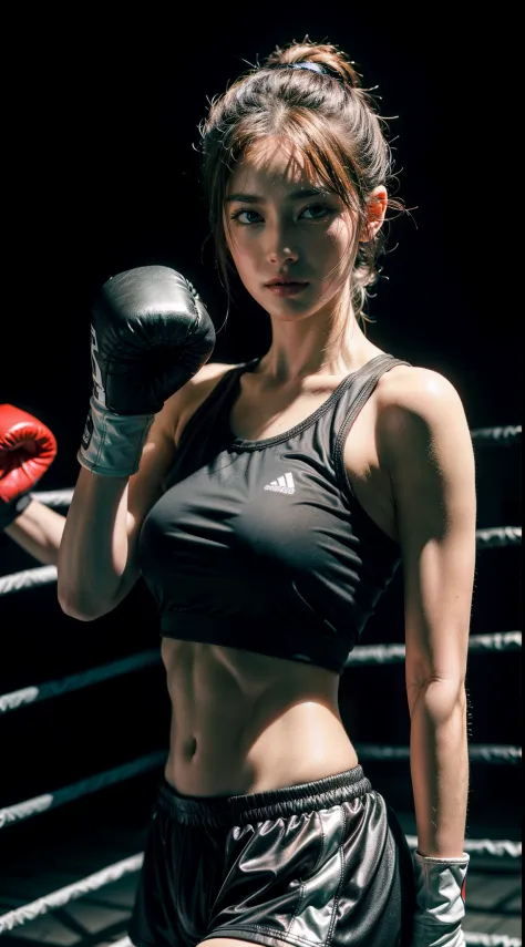 londe super fit girl mma fighter in sports bra and gloves barefoot