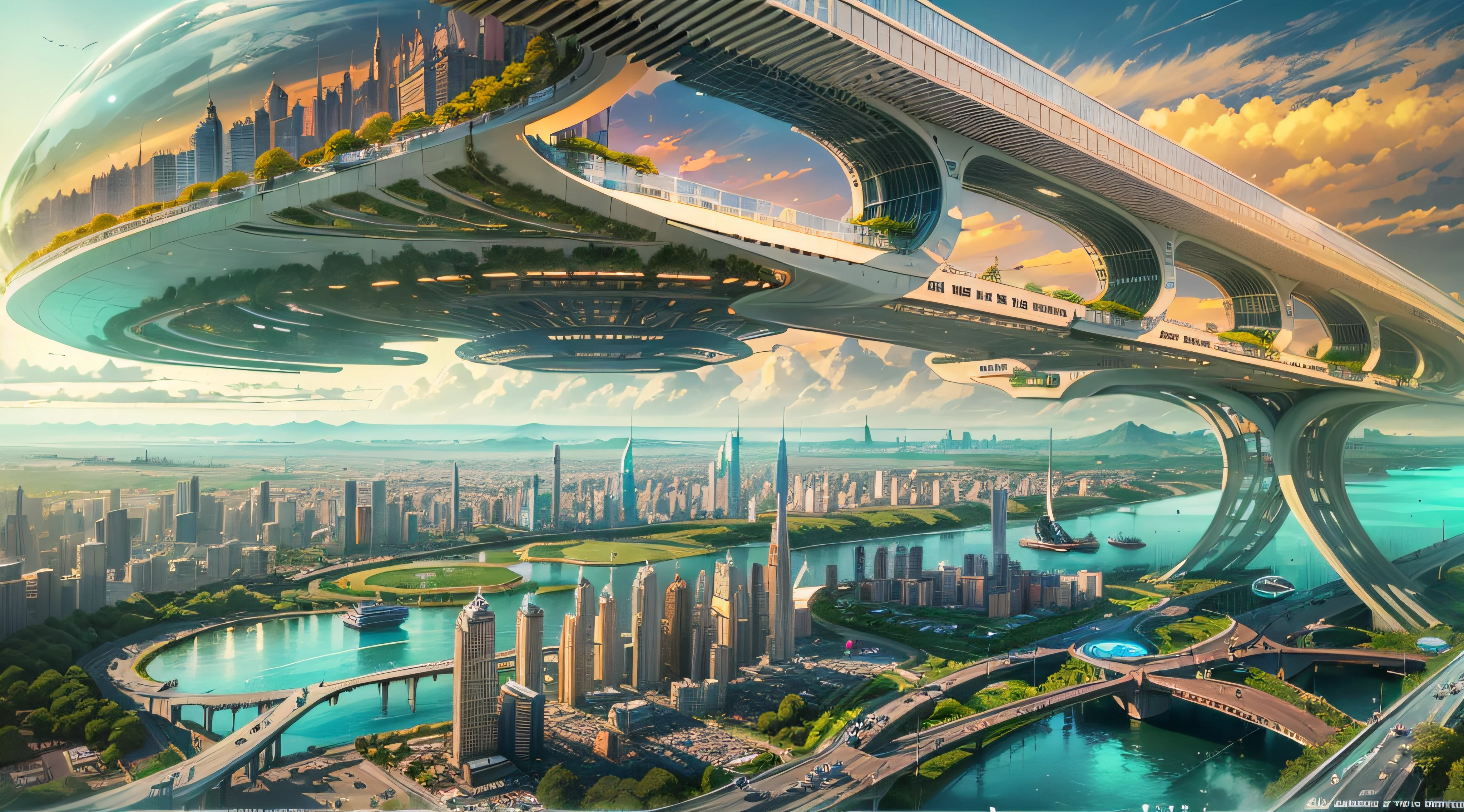 (최고의 품질,4K,8K,고해상도,걸작:1.2),매우 상세한,(현실적인,사실적인,사실적인:1.37),미래의 떠다니는 도시,미래 기술,거대한 도시형 하이테크 태블릿 플랫폼,비행선,하늘에 떠있는,미래 도시,주변의 작은 비행선,하이테크 반구형 플랫폼,화려한 조명,고급 아키텍처,현대 건축,초고층 건물,클라우드에 액세스,경치 좋은 아름다움,도시 전망,인상적인 디자인,자연과 자연스럽게 조화를 이루다,활기차고 활기찬 분위기,미래형 교통 시스템,주차가 중단되었습니다,투명한 경로,무성한 녹지,하늘정원,계단식 폭포,웅장한 스카이라인,물에 반사,반짝이는 강,건축 혁신,미래 지향적인 고층 빌딩,투명한 돔,건물 모양이 특이하네요,고가 산책로,인상적인 스카이라인,빛나는 불빛,미래 기술,미니멀리스트 디자인,명승지,전경,클라우드 피어싱 타워,생생한 색상,서사시적인 일출,서사시적인 일몰,눈부신 조명 디스플레이,마법 같은 분위기,미래 도시,도시 유토피아,럭셔리라이프스타일,혁신적인 에너지,지속 가능한 개발,스마트시티 기술,고급 인프라,고요한 분위기,자연과 기술이 조화롭게 살아요,멋진 도시 풍경,전례 없는 도시계획,건축은 자연과 자연스럽게 연결됩니다.,첨단 대도시,최첨단 엔지니어링의 경이로움,도시 생활의 미래,비전 있는 건축 컨셉,에너지 효율적인 건물,환경과의 조화,구름 위에 떠 있는 도시,유토피아적 꿈이 현실이 되다,가능성은 끝이 없습니다,최첨단 교통망,그린에너지 통합,혁신적인 소재,인상적인 홀로그램 디스플레이,첨단 통신 시스템,숨막히는 공중 전망,조용하고 평화로운 환경,모더니스트 미학,천상의 아름다움