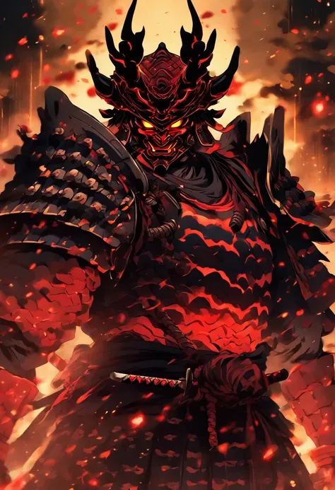 Demon With Red Glowing Eyes Wearing An Ancient Japanese Shogun Armor 