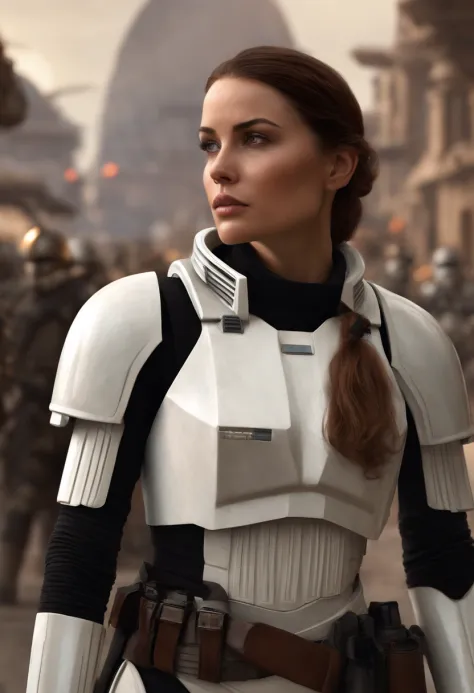 extreme close up portrait, female Imperial Stormtrooper, comes to a busy street, the city, Planet Tatooine, concept art by Magalie Villeneuve, trending on cg society, antipodeans, reimagined by industrial light and magic, filmstill """"Star Wars"""": The O...