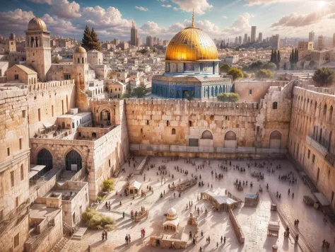 photographic, National Geographic quality picture, award winning, (Best Detailed: 1.5), (best quality: 1.5) picture of the Western Wall in Old City Jerusalem (an exact detailed: 1.5), The Western Wall in all is antiquity, reverence, and divinity, central f...