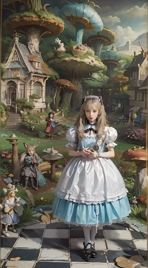 (((Masterpiece))), (((top image quality))), (((ultra-realistic depiction))), (((Alice in Wonderland in Gothic Lolita fashion))),...