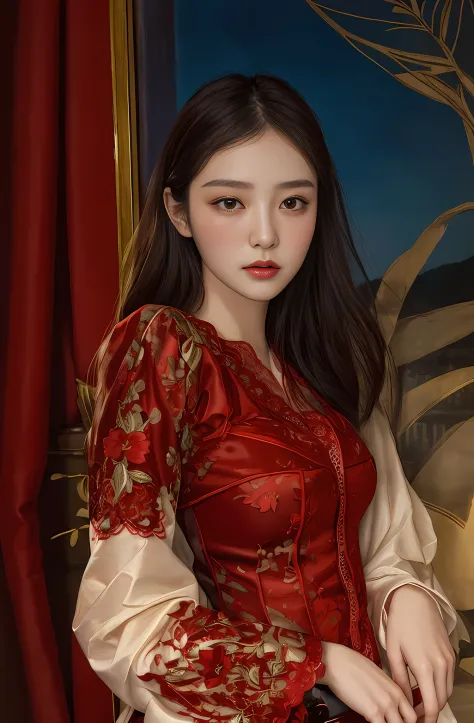 ​masterpiece、mid night、top-quality、Ultra detailed clothing lace、Clothes made of red lace、Korean Women、Cool and beautiful face、
,Best Quality, Realistic, Photorealistic,ultra-detailliert,extra detailed face
