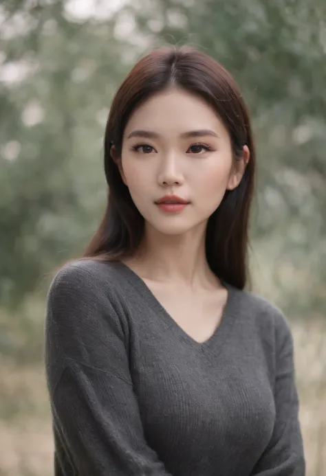 asian beauty, tall, gorgeous, age 23, smooth skin, black hair. knit sweater, big boob, arm pit, black fitting pants, simple silver cross necklace, highly detailed, well lit, 8k, reviewing artifacts, amazing detail,