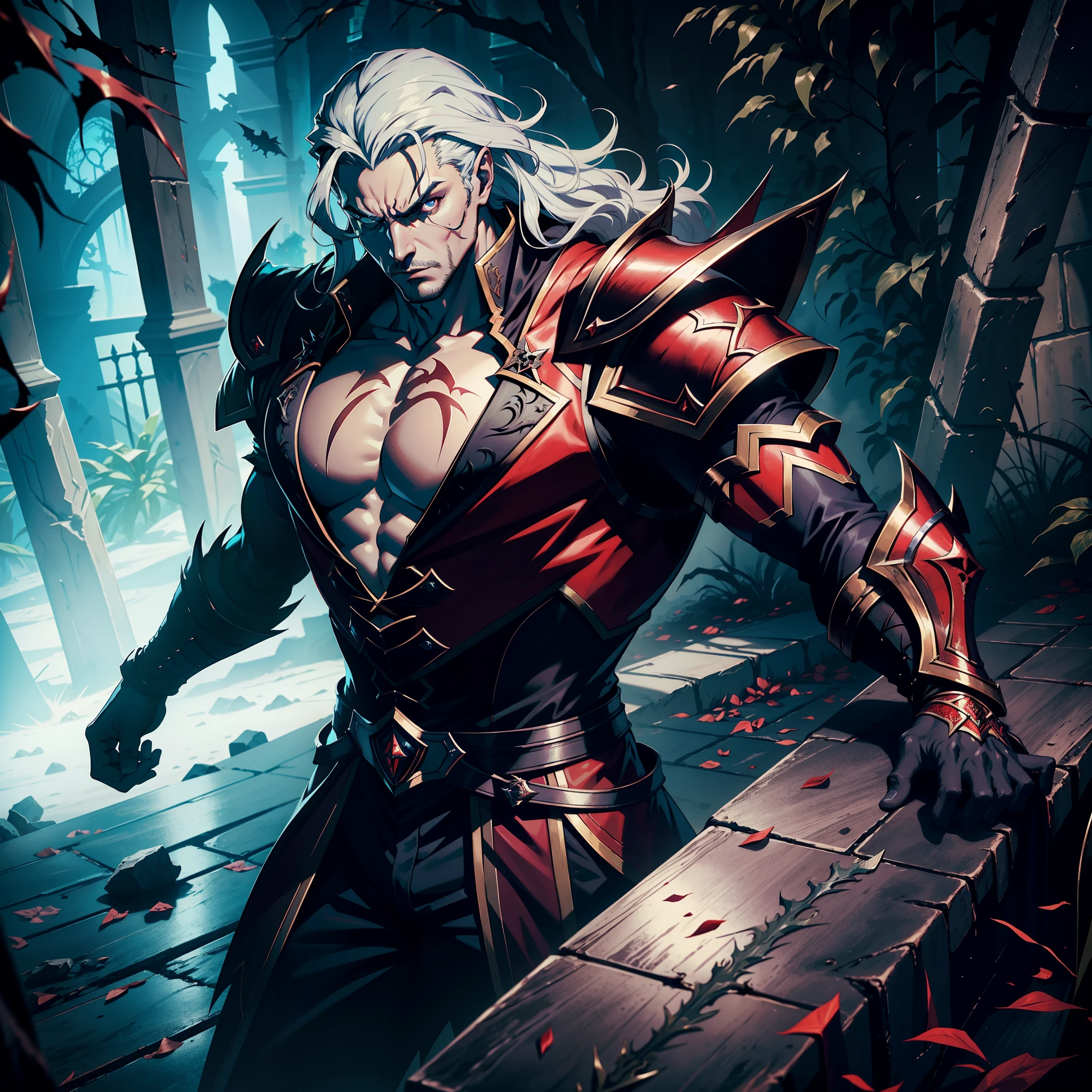 Castlevania Shadow Lord гиперреалистичный супердетальный Лорд Дракула  красивый мускулистый в злобных исламских доспехах 3 точки перспектива вид  снизу гиперреалистичный супердетальный Динамичный кадр Кинематографические  сцены из фильма Персонажи - SeaArt AI