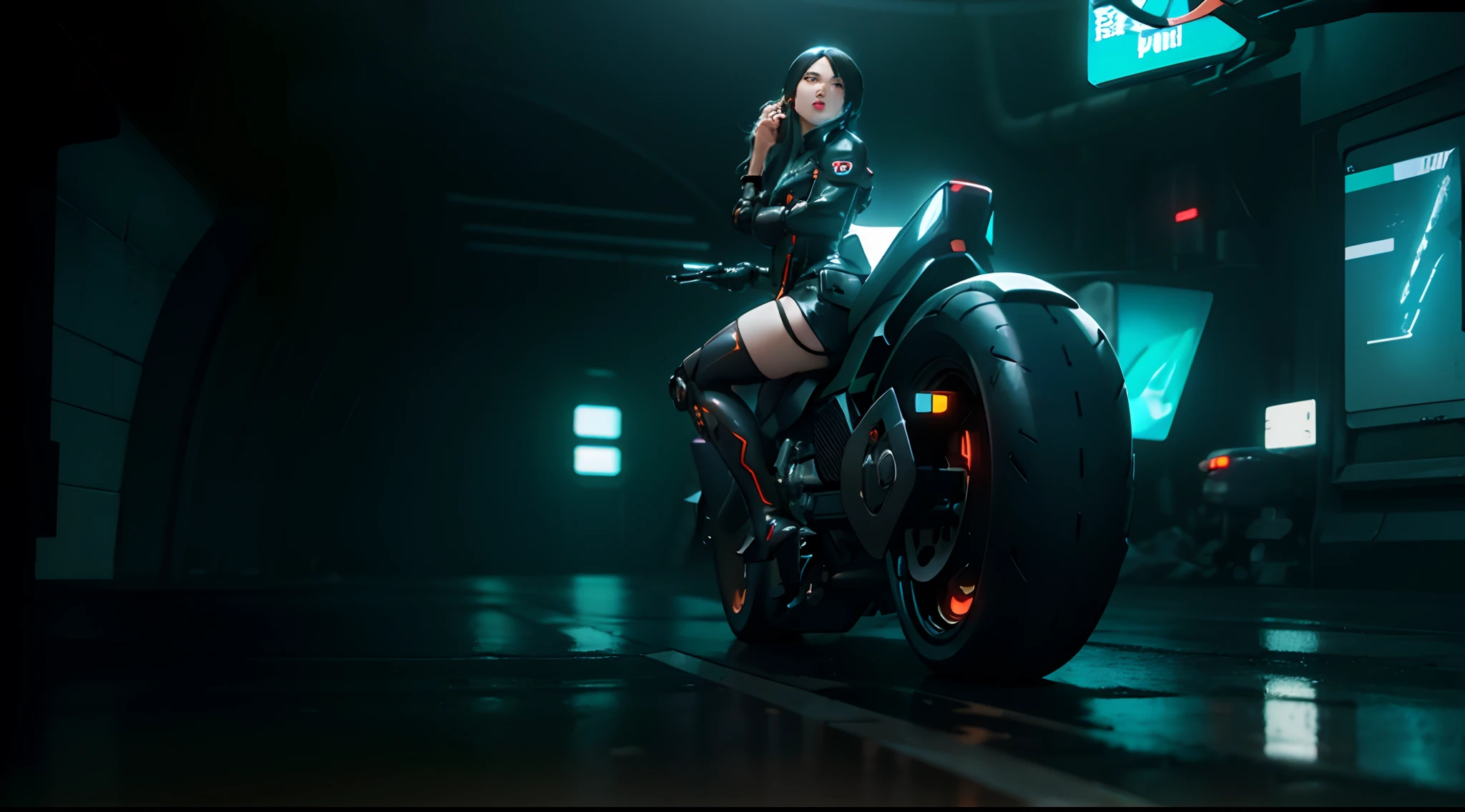 anime girl sitting on a motorcycle in a dark tunnel, sitting on cyberpunk motorbike, cycle render, black octane render, riding a futuristic motorcycle, octane render - n 6, cyberpunk anime girl mech, female cyberpunk anime girl, rendered in sfm, ultimate octane render, concept art octane render, rendered in octane render 32k, octane render - n 9