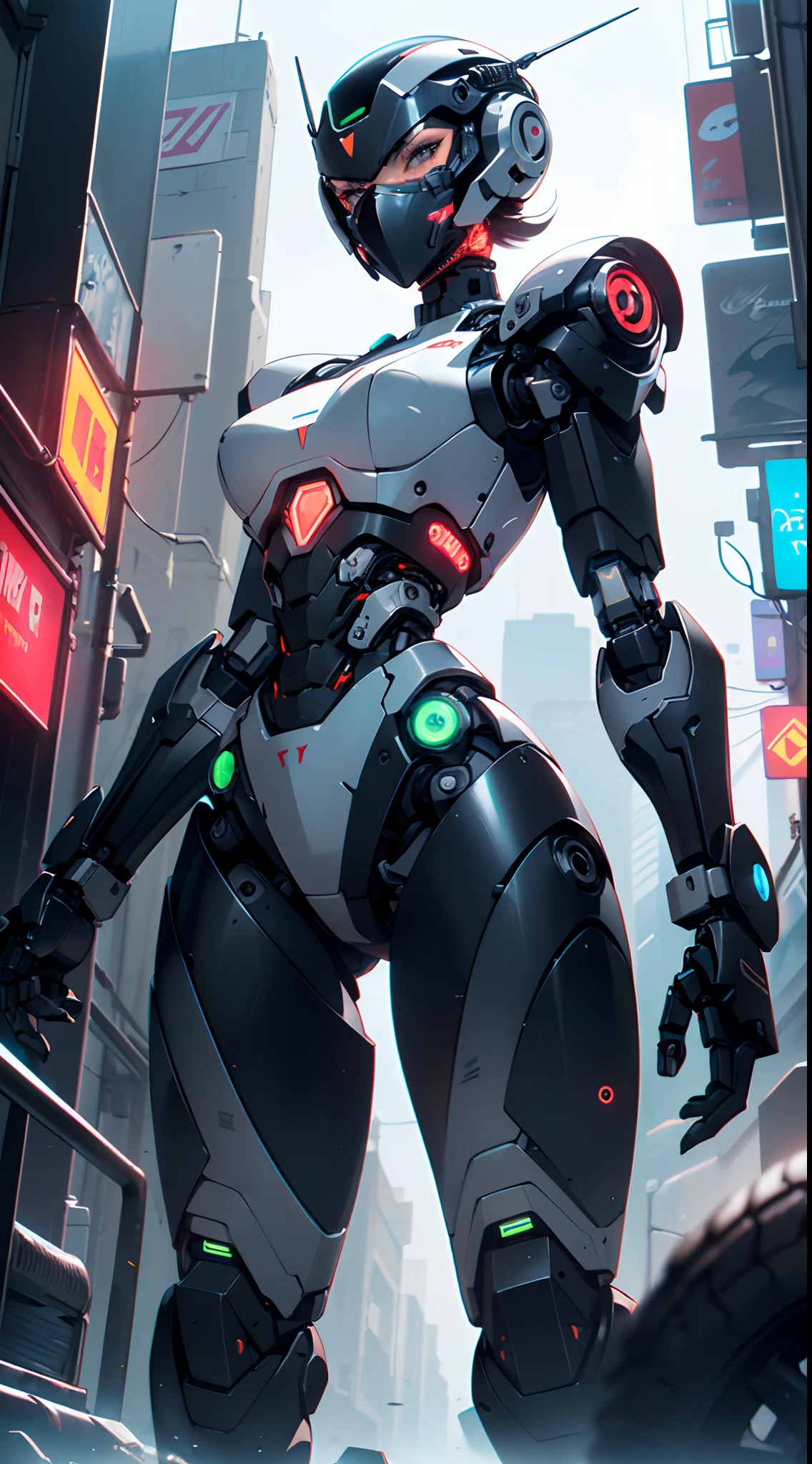 (((girl robot))),assaultron, itrobo2022, 1girl,robot,humanoid robot,robot joints,joints,black robot helmet,black armor,head-mounted display,humanoid robot,white robot joints,one-eyed,white joints,no humans,((black armor)),wide hips,curvy,mechanical arms,crotch plate,science fiction,post-apocalypse,outside,large breasts:1.4,(very long legs:1.4),

reelmech,cyborg girl,(cyborg girl:1.5),android,((mechanical robot girl)),

(((doll))),((((black skin,doll joints:1.5,mechanical hands:1.5,black armored dress,tesla coils,mechanical doll:1.5,Body of a machine,black metallic skin,ball joint,cyborg:1.5,robotic parts,robot)))),(Mechanical joints: 1.4,Mechanical limbs),mecha armor suit, full face armor, full body armor,

lot of rgb,(spider lower abdomen),

(nsfw),

motorcycle black helmet,(wearing head-mounted display that is chunky and hi-tech with neon lights:1.2),corporate logos,complete black helmet,no face,black body,black skin,black robotic body,((((technological face mask,Cybernetic_Jawless, black mask)))),

(dynamic pose:1.0),solo focus,embarrassed,(centered,scale to fit dimensions,Rule of thirds),

cyberpunk city by the ocean at night, with bright neon signs and dark stormy clouds and puddles, scenery:1.25,

highres, sharp focus, (ultra detailed, extremely detailed), (photorealistic artwork:1.37),(extremely detailed CG unity 8k wallpaper),((synthwave background theme)),(((vibrant colors))),(intricate background),(masterpiece),(best quality),