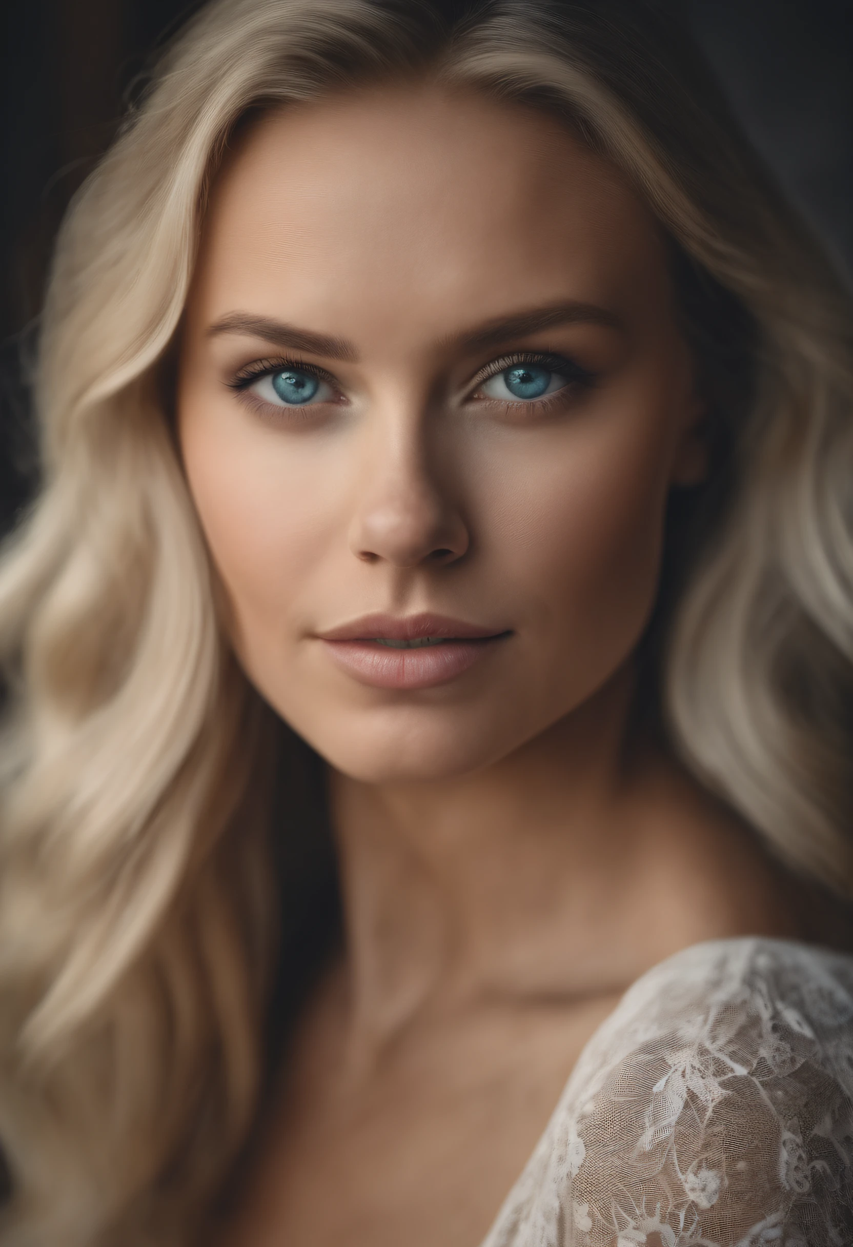 A woman with blue eyes and long blonde hair posing for a photo - SeaArt AI