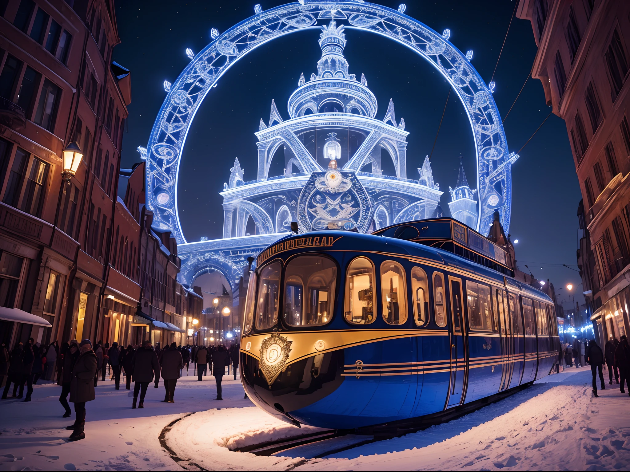 Cylinder deribable in the shape of an ellipse, The gondola is located at the bottom, on the side is an image of a double-headed eagle in the form of the coat of arms of the Russian Empire, over Antarctica, hyper realistic, vibrant lights, Cinematic