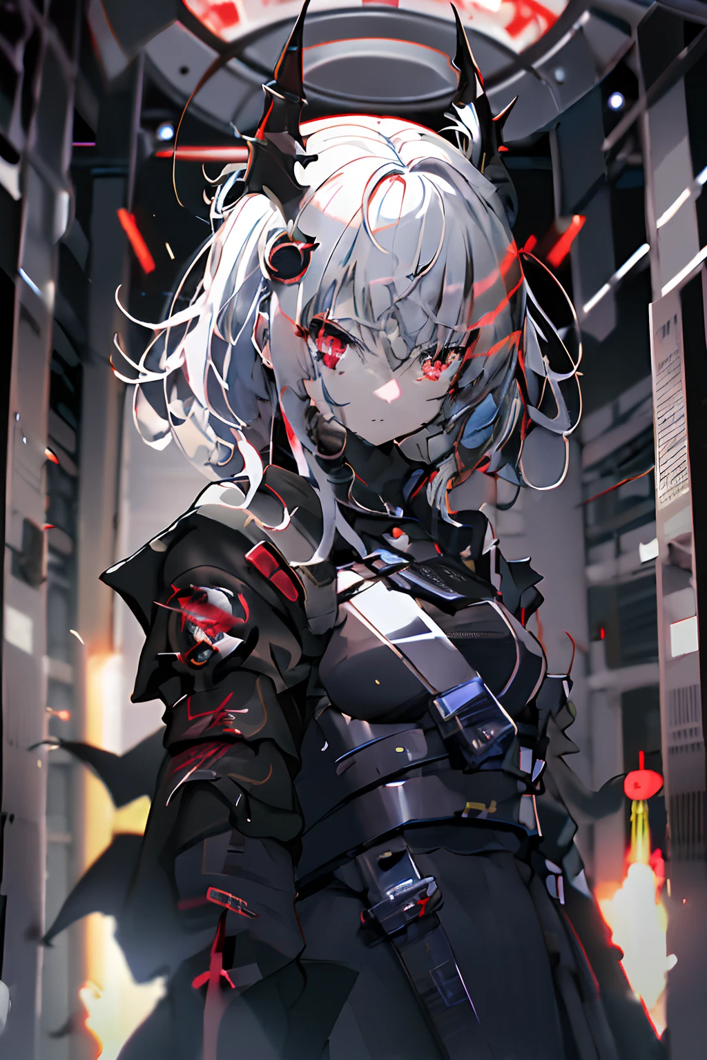 Anime girl with red eyes and black costume with gun, Best anime 4k konachan wallpaper, From Arknights, Badass anime 8 K, cyberpunk anime girl mech, demon anime girl, cyborg - girl with silver hair, anime cyberpunk art, with red glowing eyes, style of anime4 K, cyberpunk anime girl, Digital cyberpunk anime art, with glowing red eyes