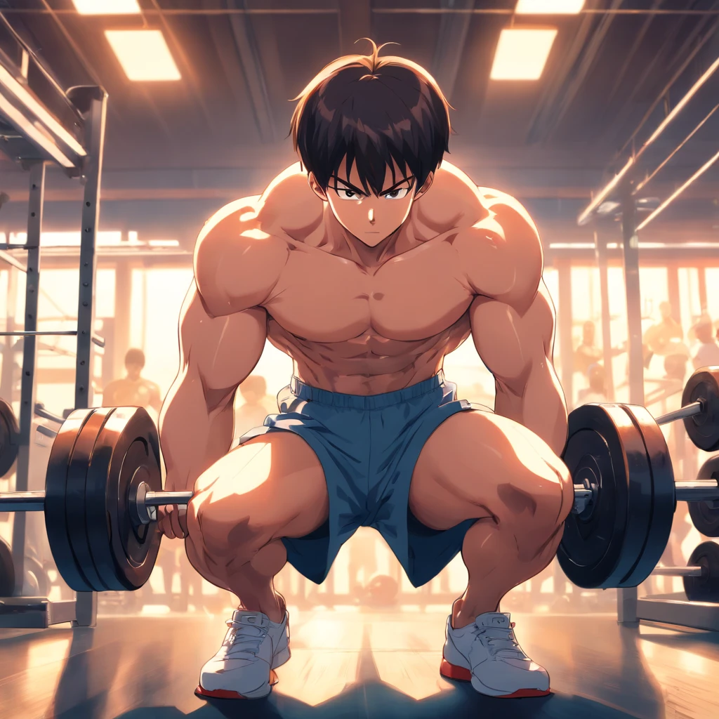 Saitama, Um homem de soco, masculino, Working out intensely in a bodybuilding gym