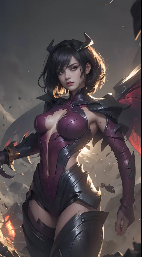 (Best Quality,4K,High resolution), Evil apotheosis，(Best Quality,4K,High resolution),Jet black hair on a black body, Body covered with hairs all over the body， transform,An abnormal，sharp eye，Glowing purple eyes，Facial expression enhancement，，Changing the ...