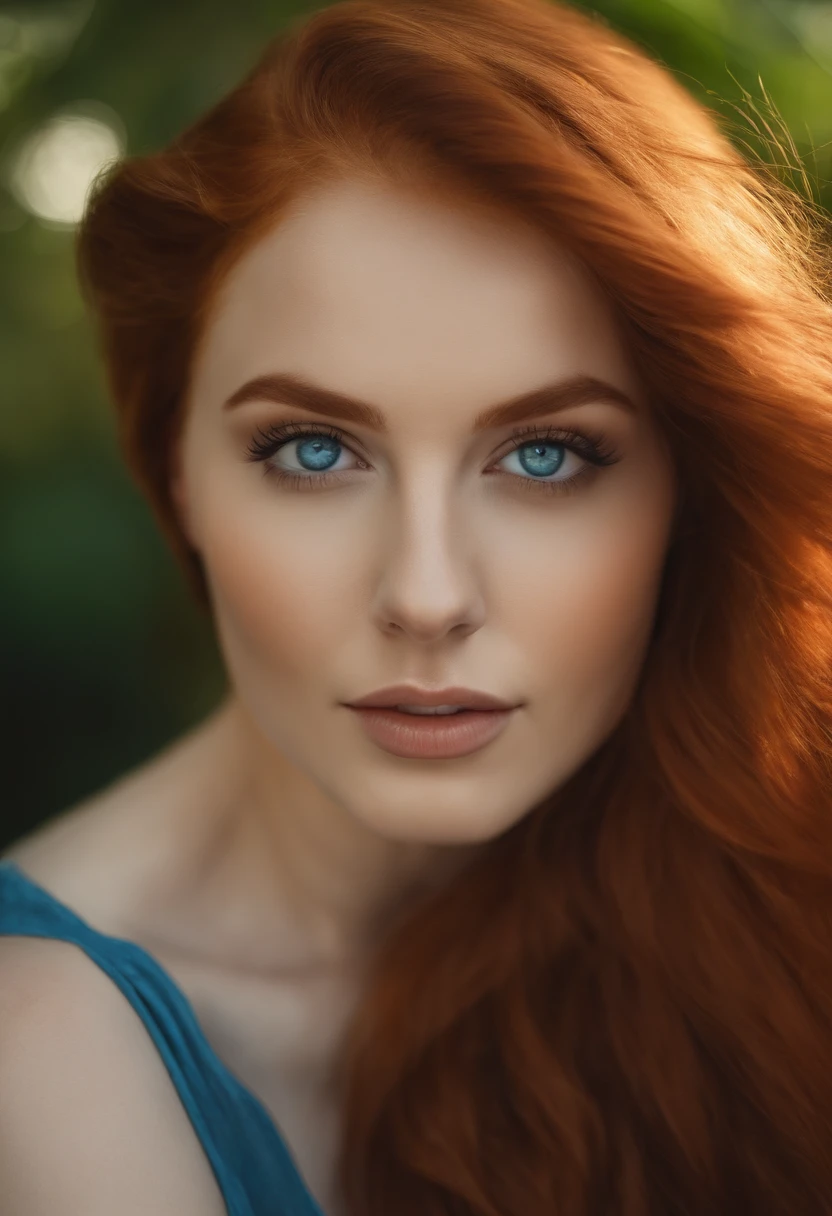 A close up of a woman with red hair and blue eyes - SeaArt AI