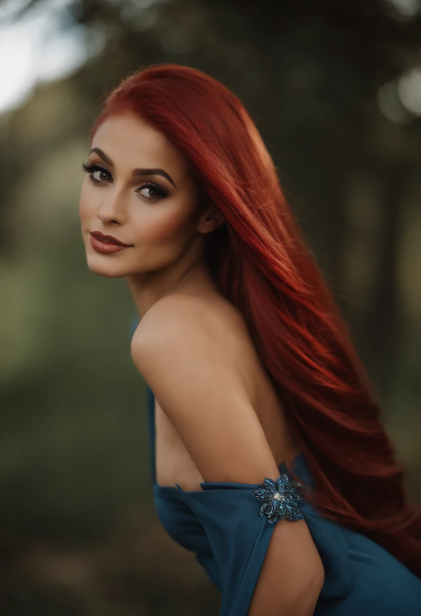 A close up of a woman with long red hair posing for a picture - SeaArt AI