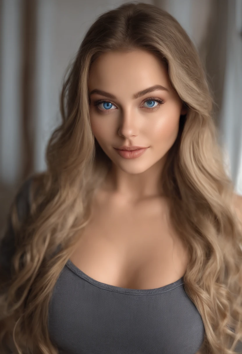 A close up of a woman with long blonde hair wearing a bra - SeaArt AI