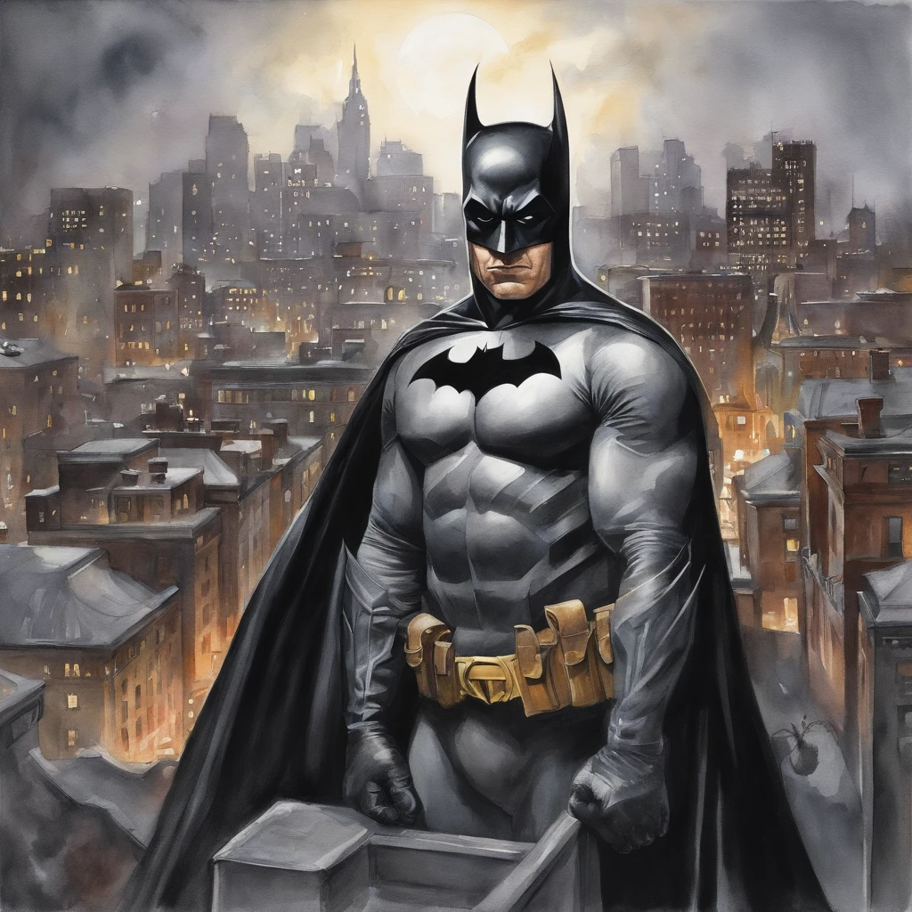 Batman standing on a ledge in a city at night - SeaArt AI