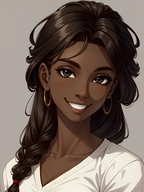 Masterpiece, best quality, high-res, extremely detailed, 1 girl, (dark brown skin tone:1.2), black eyes, smiling