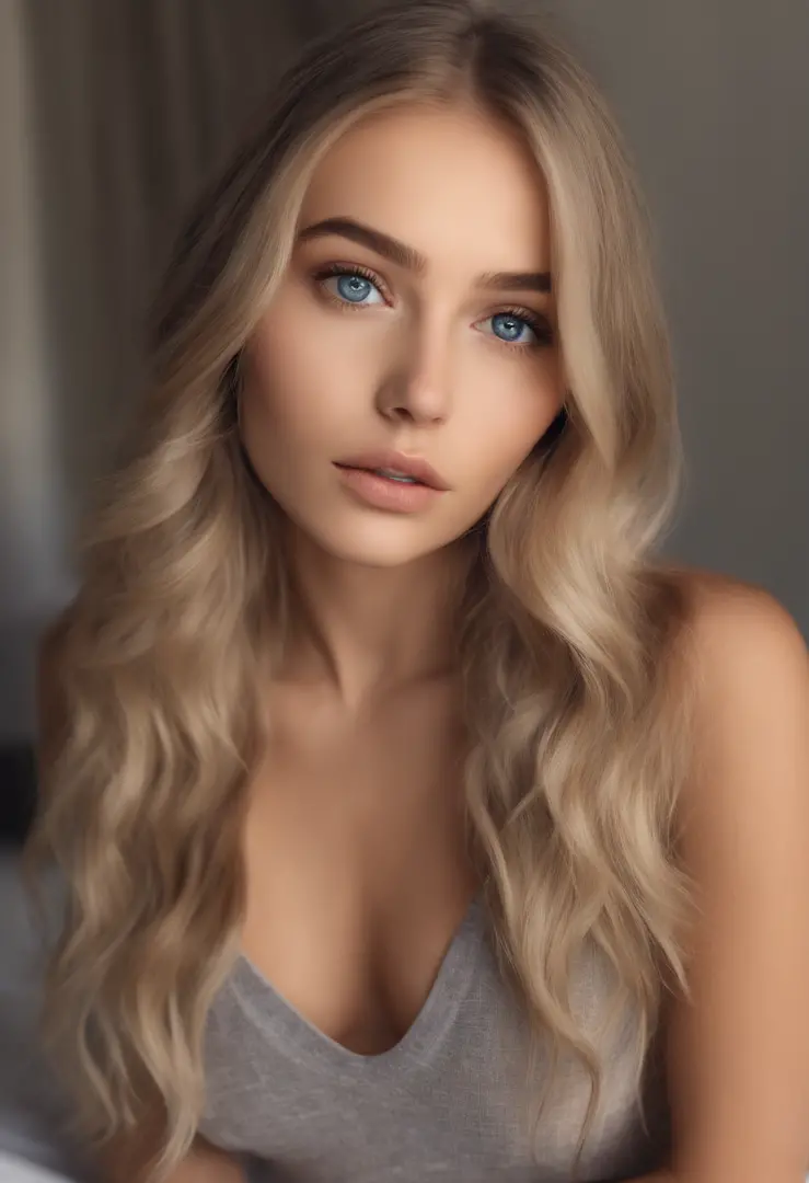 Totally Alafed Women , Sexy girl with blue eyes, A hyper-realistic, meticulously detailed, Portrait Sophie Mudd, blonde hair and large eyes, selfie of a young woman, bedroom eyes, Violet Myers, without makeup, Natural makeup, Looking directly at the camera...