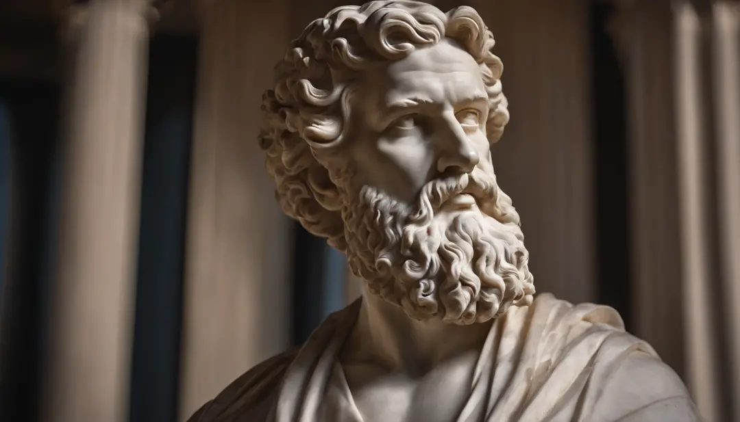 a close up of a bust of a man bald, with a beard, cinematic bust