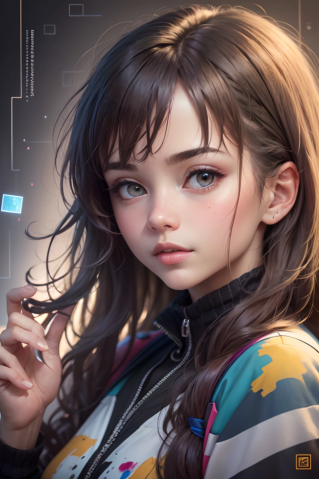 (1girl) detailed painting, colorful background, vibrant colors, (best ...