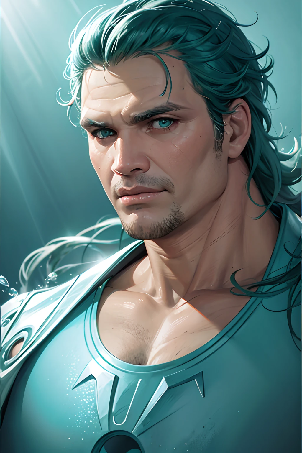 [Aquaman Brasileiro], [digital illustation], [Estilo Heroico], [Carlos ArteHeroica], [ArtStation], [High definition to highlight the connection to the ocean], [Vibrant and aquatic colors], [Underwater lighting], [Lente de close-up para mostrar detalhes do traje]