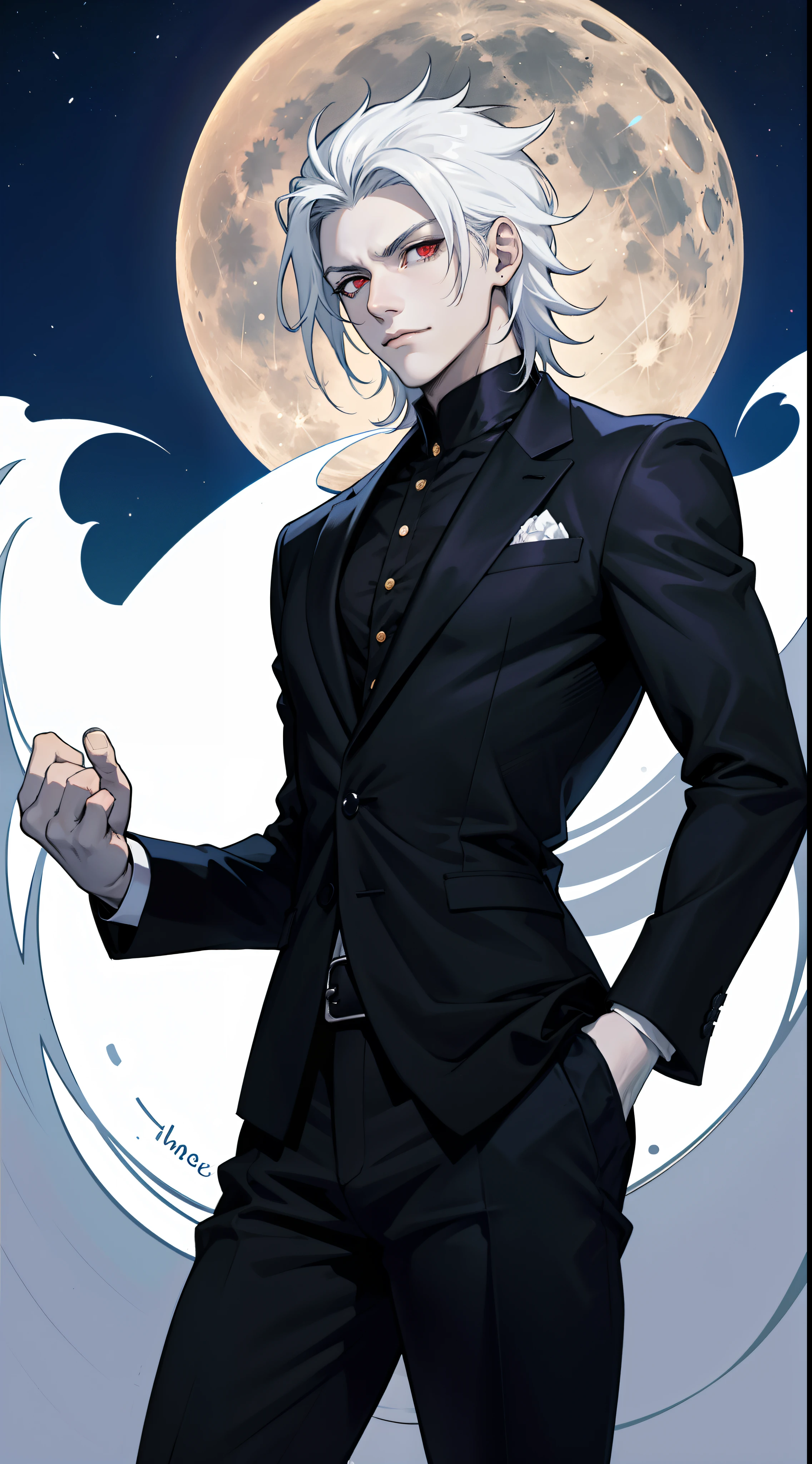 Anime: imagen de estilo de un hombre con traje y una luna llena de fondo -  SeaArt AI