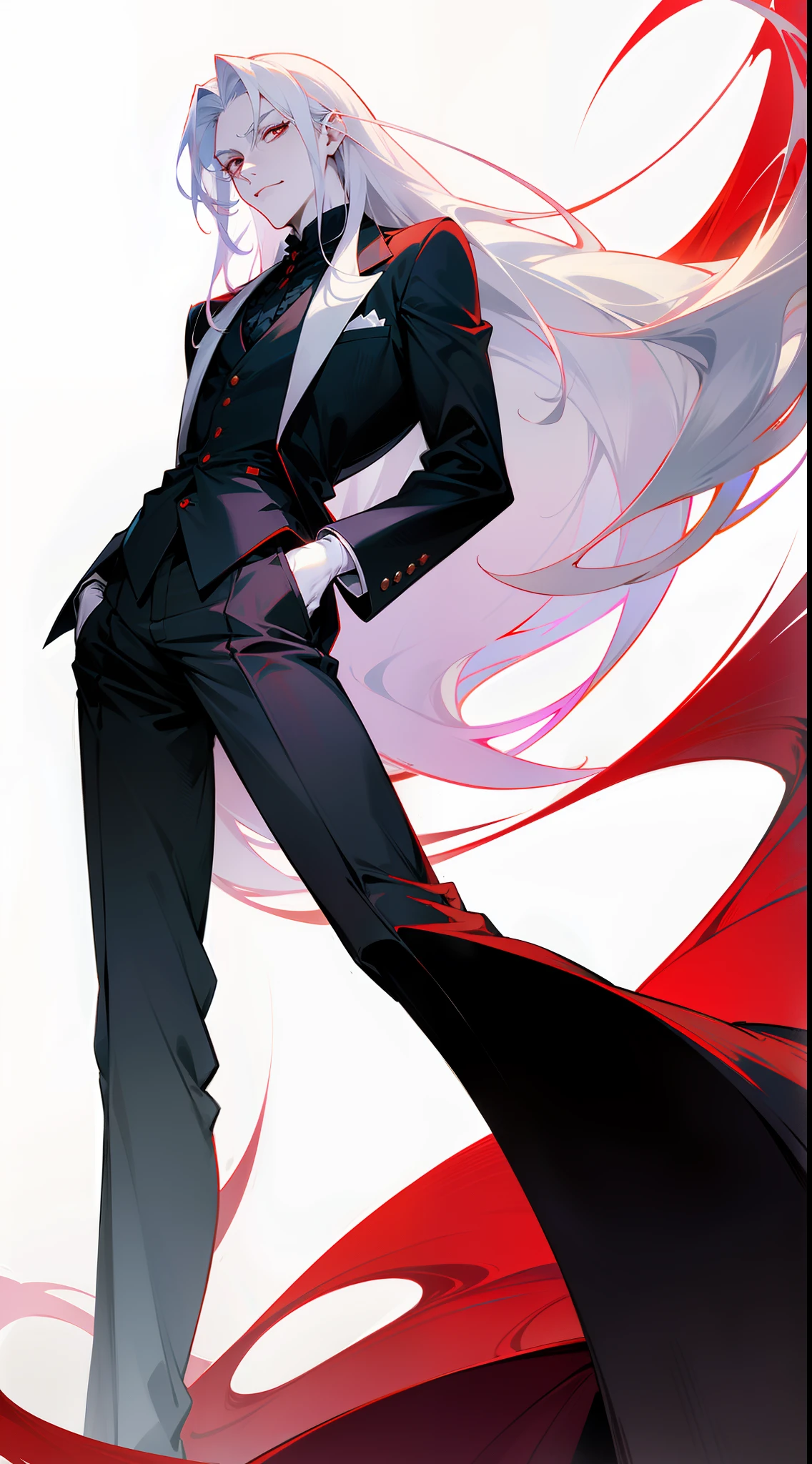 Anime - style image of a woman in a black suit with long white hair -  SeaArt AI