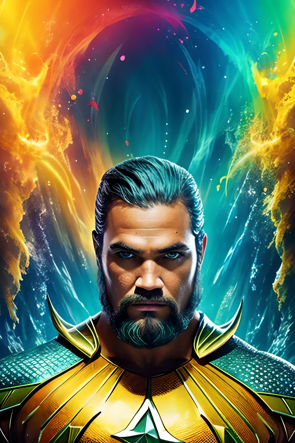 [Aquaman Brasileiro], [digital illustation], [Estilo heroico], [Carlos ArteHeroica], [art-station], [High definition to highlight the connection to the ocean], [vibrant and aquatic colors], [Underwater lighting], [Lente de close-up para mostrar detalhes do traje]