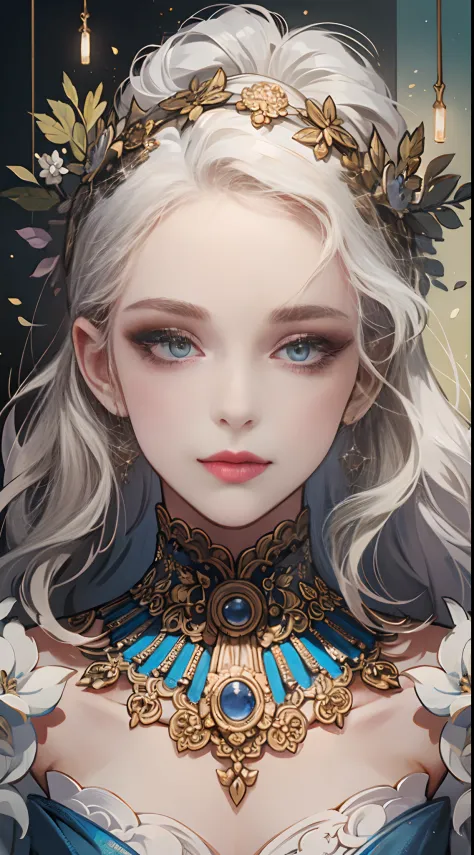 (extremely delicate and beautiful:1.2), 8k,(masterpiece:1.0),(best_quality:1.0), 1girl, mature woman, complex details, enlarged textures, complex details, finely detailed eyes and detailed face, intricate details, white hair, (closed mouth), perfect eyes, ...