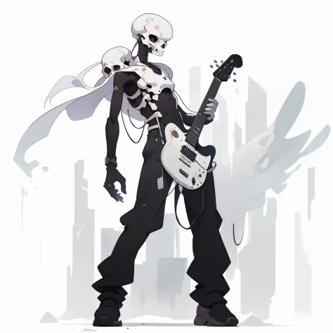 masutepiece, Best Quality, 4K, 超A high resolution, ultra-detailliert, High resolution, Ultra HD, sophisticated details, Backlight, ((Full body shot)), ((No background)), ((White background)), Man's, Street musician, Playing the guitar, Guitar Man, Skull fa...