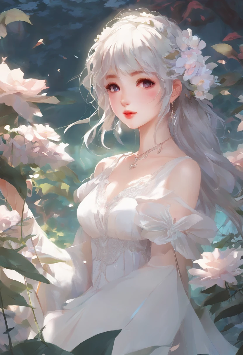 anime girl in a white dress holding a flower in a garden, beautiful anime artwork, beautiful anime art, guweiz on pixiv artstation, guweiz on artstation pixiv, beautiful anime, by Yang J, a beautiful artwork illustration, beautiful anime portrait, artwork in the style of guweiz, anime fantasy artwork, anime art wallpaper 4 k