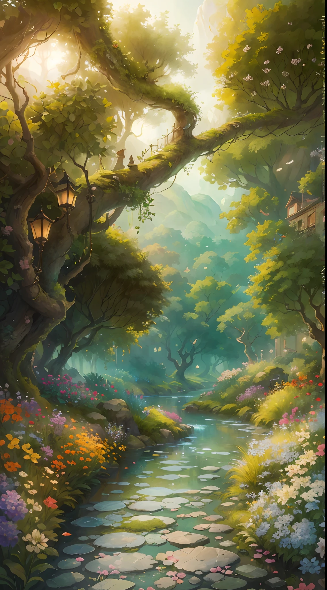 (best quality,4k,8k,highres,masterpiece:1.2),ultra-detailed,(realistic,photorealistic,photo-realistic:1.37),bright colors,beautiful garden,vibrant flowers,detailed petals,serene landscape,meandering river,winding road,professional,sharp focus,physically-based rendering,fine art,new perspective,immersive experience,playful atmosphere,harmonious composition,creative interpretation,elegant aesthetic,picturesque scenery,lush greenery,delicate brushwork,layered textures,vivid color palette,soft sunlight,subtle shadows,captivating beauty,peaceful ambiance,masterful craftsmanship,tranquil atmosphere,calming presence,refreshing vibes,serenity in nature,breathtaking view,ethereal charm,dynamic elements,invigorating energy,natural splendor,wondrous sight,soothing tranquility,alluring details,enchanting allure,whimsical touches,dreamlike qualities,aesthetic harmony.