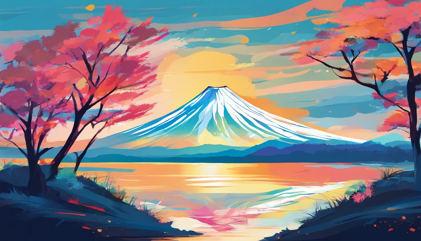 Mt fuji、morning glow、grand、Dynamic landscapes、midwinter、a