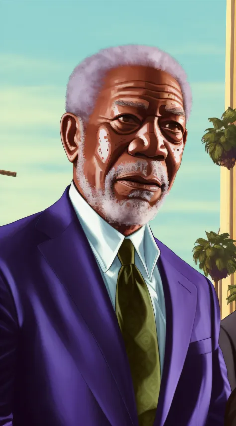 Masterpiece, best quality, 1man, Morgan Freeman, blue suit, expensive office, masterpiece, ((GTA V Style:1.1))