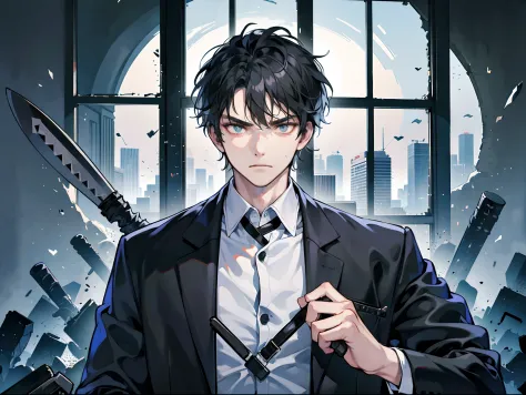 Anime boy in a suit and tie sitting on a bus - SeaArt AI