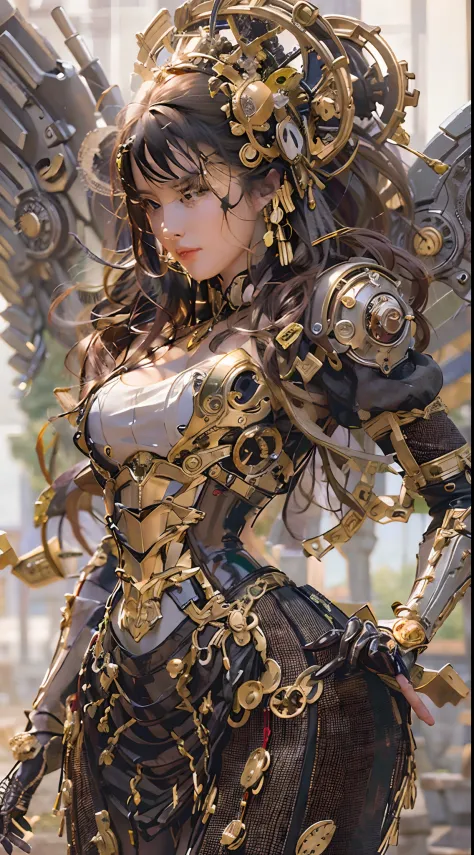 (Best quality,4K,A high resolution,Masterpiece:1.2),Ultra-detailed,(Realistic:1.37) Girl with mechanical parts,steampunk wind,De...