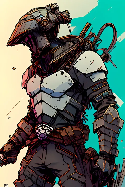 nvinkpunk, 1man, goblin slayer, armor, standing, upper body, manly, close-up, side view, fur in his neck