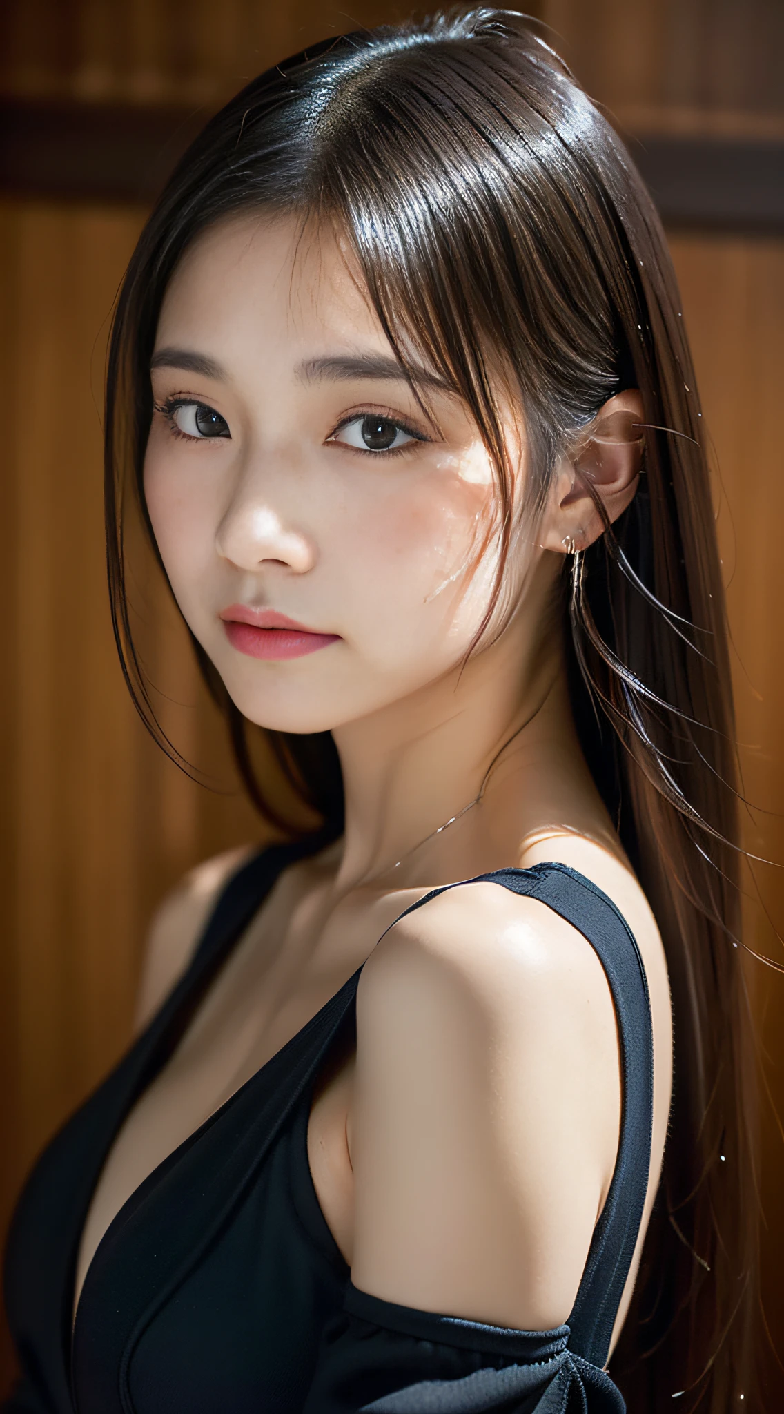 (((32ｋ,high detal,high-detail、​masterpiece,Attention to detail,full body Esbian,Lori,独奏))),Raw photo & realistic atmosphere,beautiful dark blue eyes,Detailed mouth,Glossy lips,Detailed eyebrows,Eyes drawn in detail with soft white skin that shines with every detail、Very beautiful eyes with azure eyes,Detailed lips、Very beautiful face,Very well-formed face、Lifelike face,shiny beautiful lips,Beautiful eyebrows,Infinite reality, ,Japanese ido,Korean Idols,Very cute beautiful girl samurai , Beautiful and cute since the Edo period１7-year-old killer,the whole body is wet,dripped out,with a flushed face,Tremendously beautiful１7-year-old girl,The body is dripping wet,Sheer clothing,Hair is wet,Dripping water,dripping,（bare-legged,Wet and see-through,Looking at the camera：1.5）,（youthfulness,Sharp eyes,Serious beautiful look,well-shaped breasts,,Immature body,Japan Tsuji Slash,Murder of Japan in the Edo period,Edo period cutoff,Black shiny hair,Hairstyles of Japan women in the Edo period,showing your whole body：1.6）,（Face that will slash people from now on,Facial expressions that slash people,Inwardly happy expression：1.7）