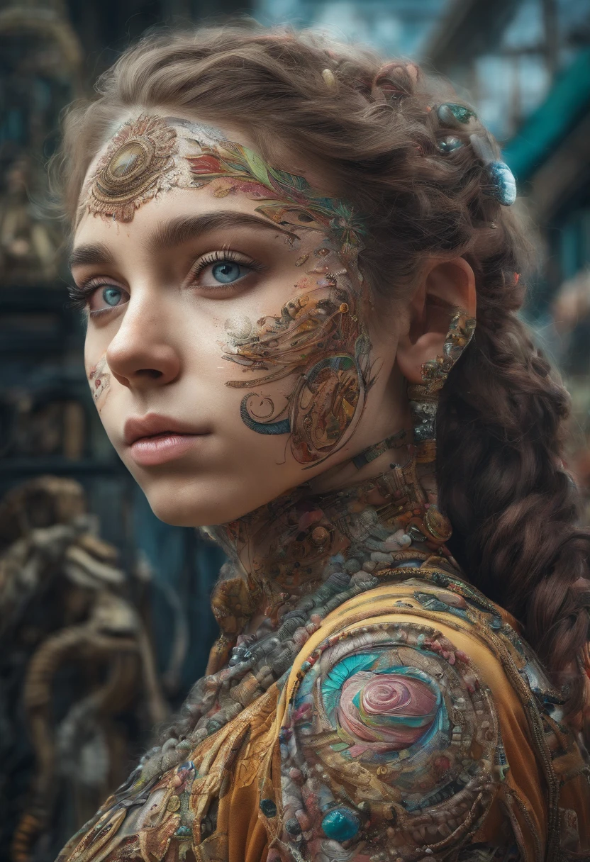 daydreamer girl with a body anchored to the earth, colorful, intricate  detail decoration, symetrical body and face - SeaArt AI