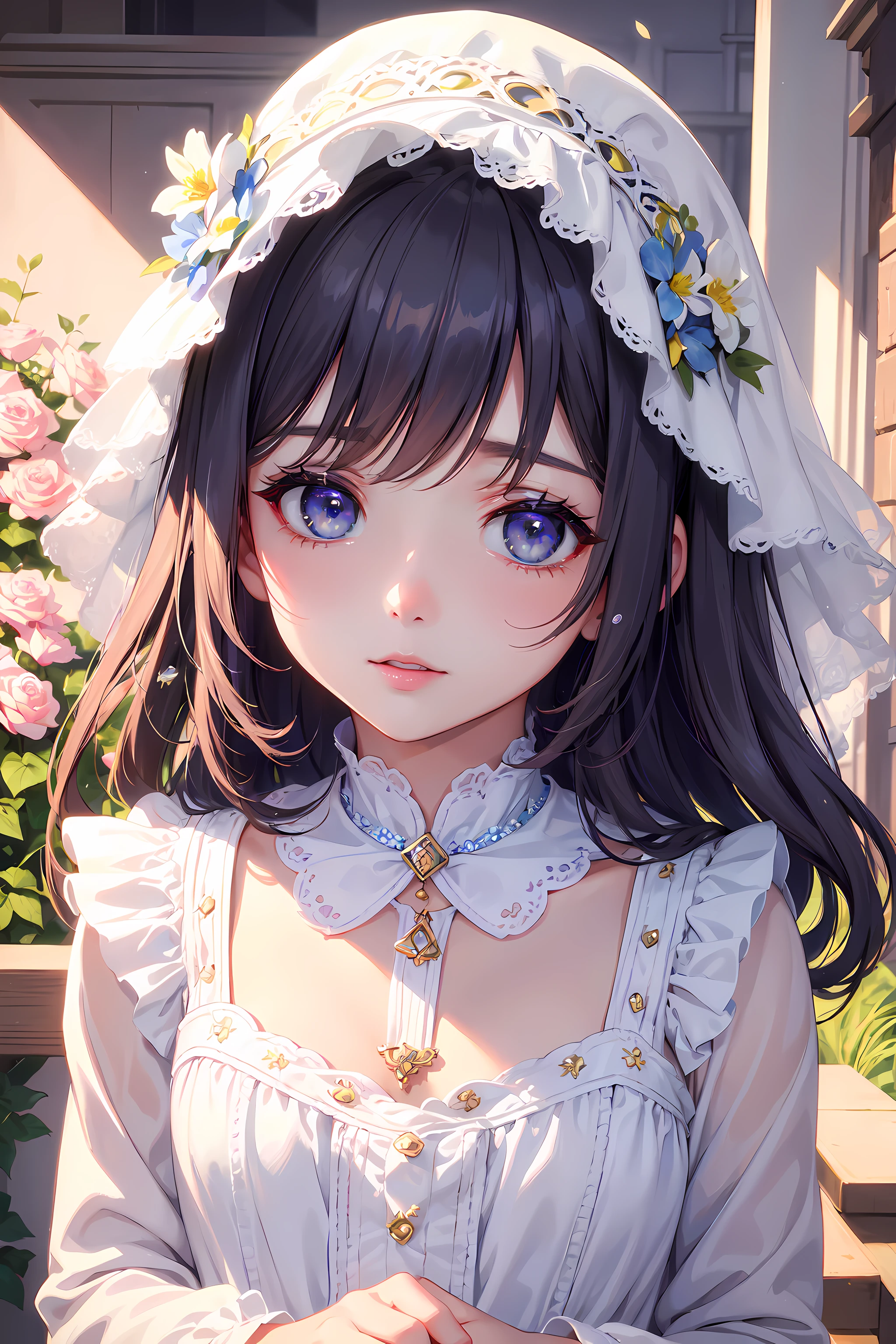 (cutest,best quality,ultra-detailed),cute girl with mesmerizing eyes, detailed lips, and long eyelashes in a solo portrait, with a soft and warm color palette, capturing the innocence and charm of youth. The girl is dressed in a beautiful pastel outfit, surrounded by a dreamy garden filled with colorful flowers. The artwork is a mix of traditional illustration and digital painting techniques, resulting in a visually stunning and captivating masterpiece. The lighting is delicate, highlighting the girl's features and creating a gentle glow that enhances the overall charm of the painting.