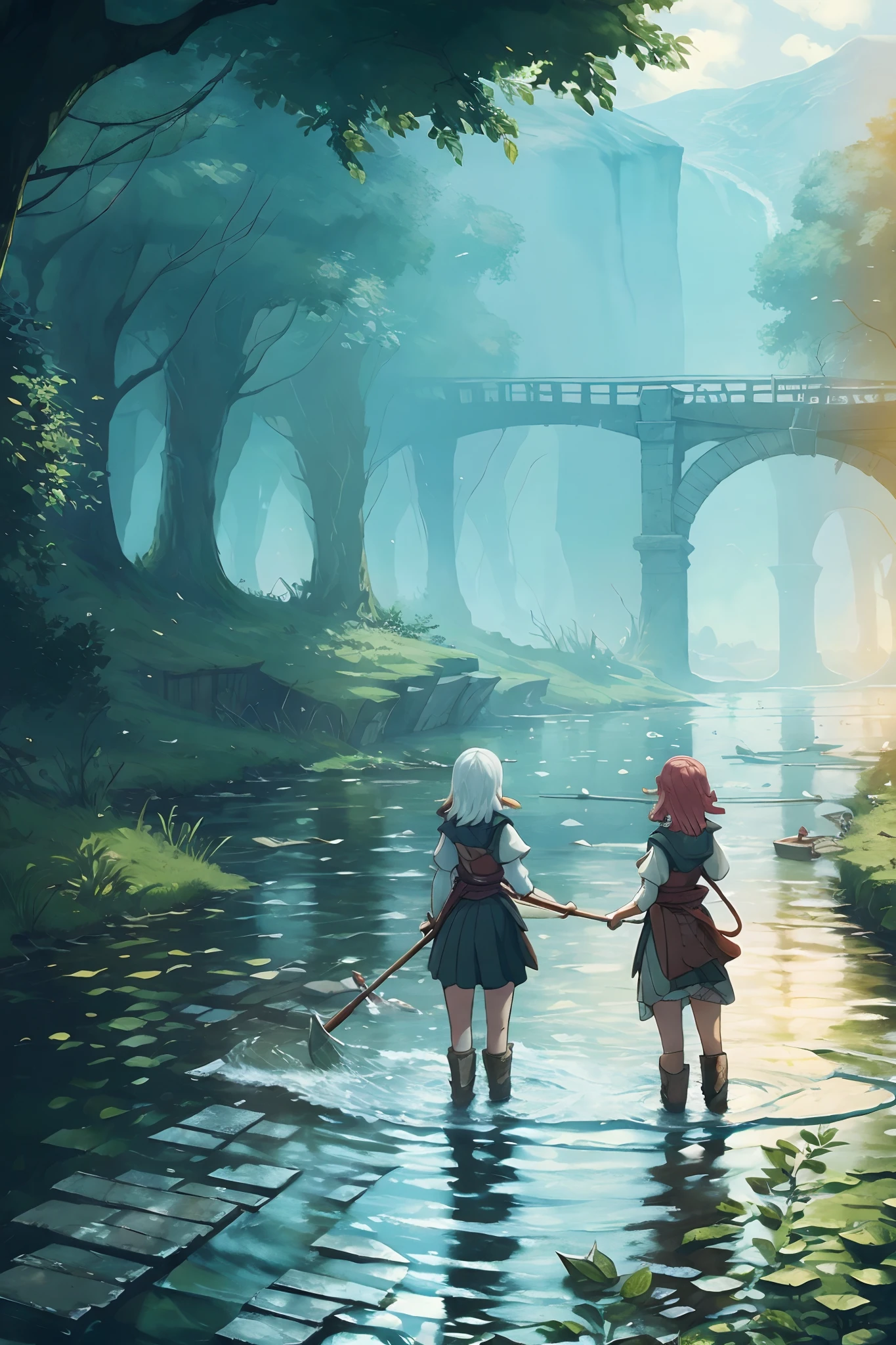 Lily and Rose had to cross the treacherous river.