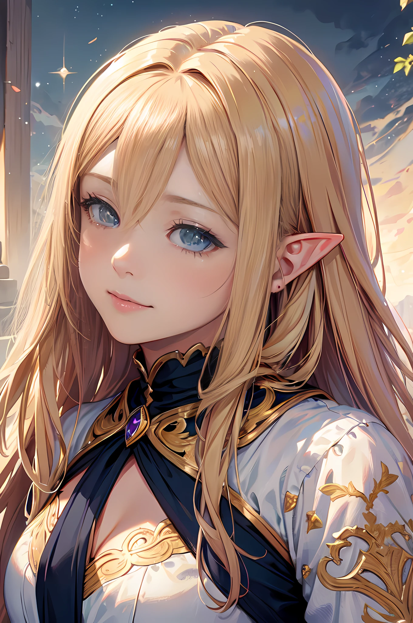 (best quality,ultra-detailed),(realistic:1.37) portrait of a cute girl with mesugaki hairstyle. She has a beautiful face, with mesmerizing eyes and luscious long blond hair. She embodies the essence of an elf, radiating a magical aura. The portrait captures her innocence and charm, highlighting her cute features and captivating smile. The artwork is created using a medium of exquisite digital painting, which brings out the intricate details and vibrant colors. The lighting is soft and gentle, illuminating her face with a warm glow. The overall color palette is delicate, with pastel tones that add to the dreamy atmosphere. The high-resolution artwork showcases the finest craftsmanship and attention to detail, making it a true masterpiece.