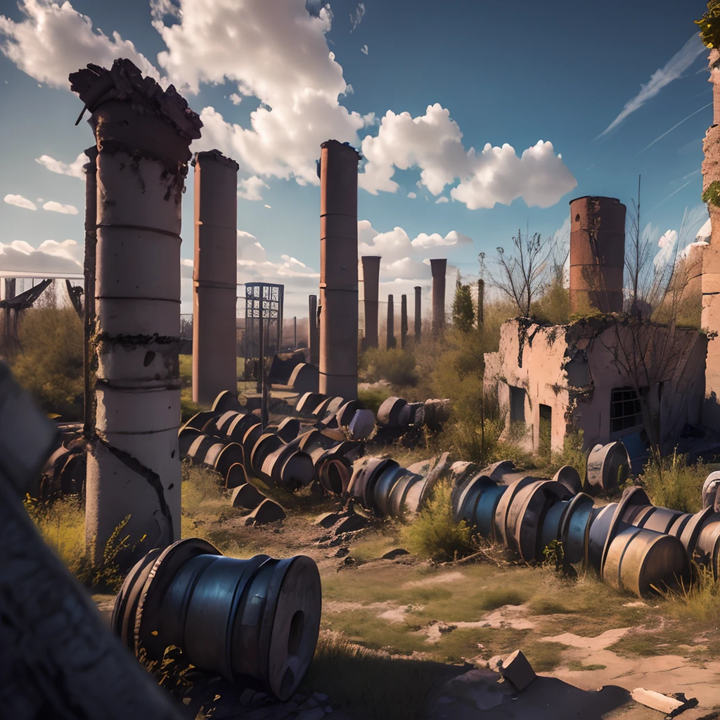 Ruins, ruins of town, ruins of fabric, village, Abandoned village, The Dead Village, pipes, Factory chimneys