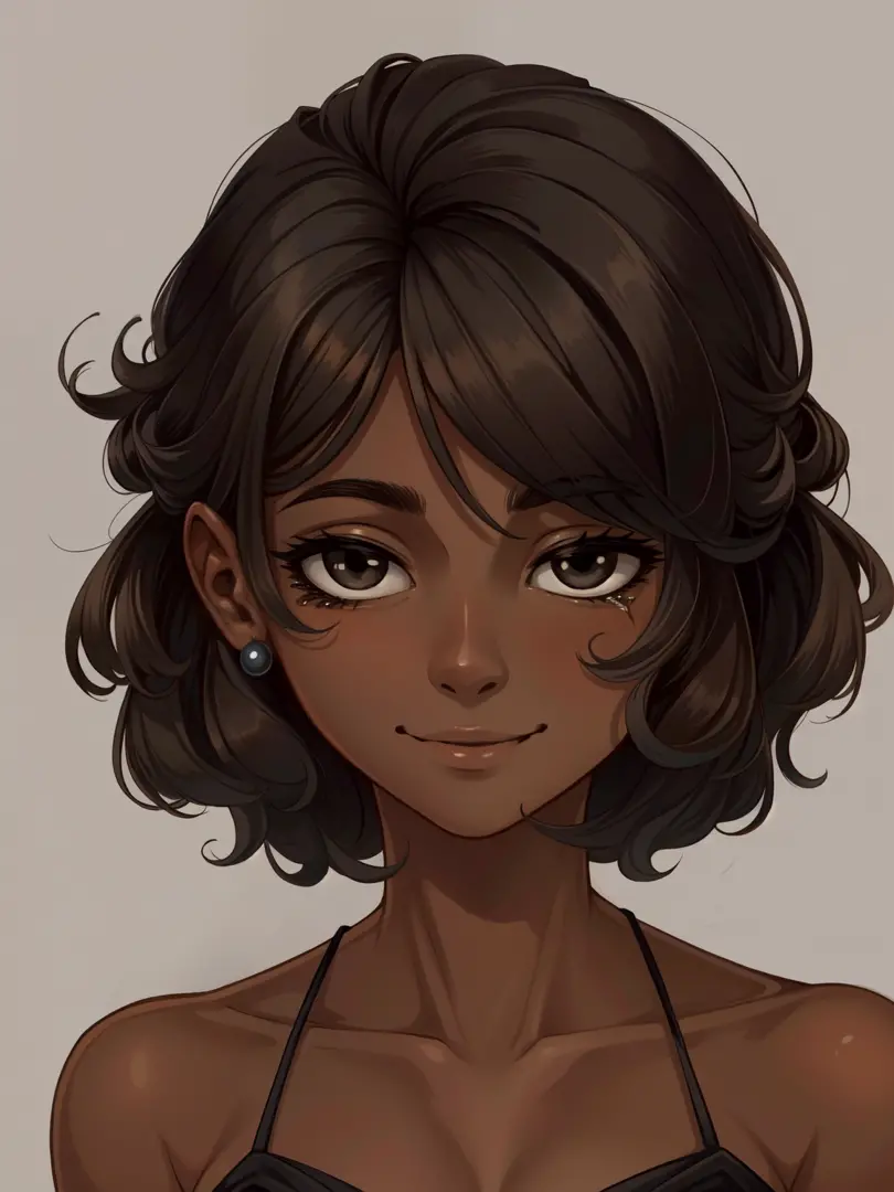 Masterpiece, best quality, high-res, extremely detailed, 1 girl, (dark brown skin tone:1.2), black eyes, princess, short bob, (f...