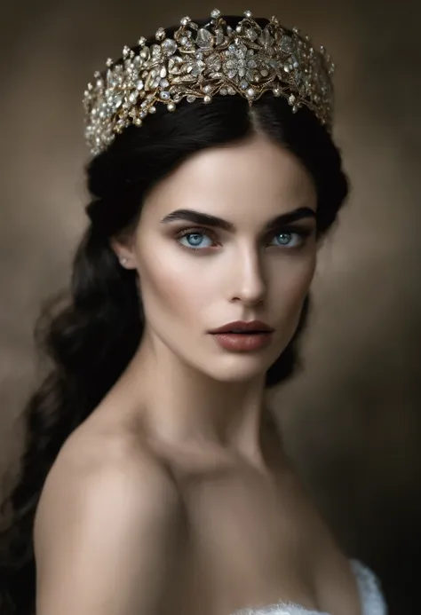 A woman wearing a gold crown and blue eyes - SeaArt AI