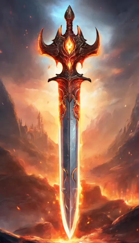 a big legendary sword with fiery details that was forged by the pits of hell