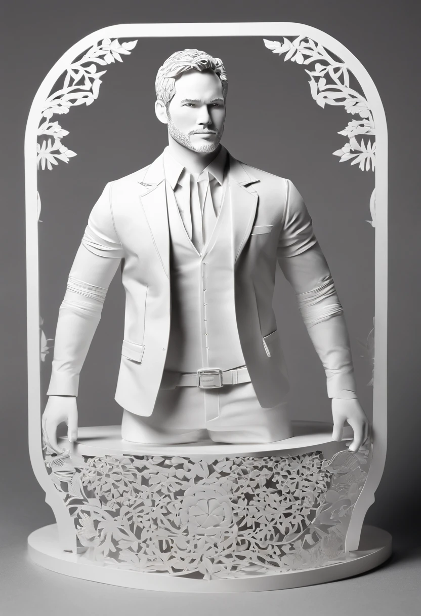 A close up of a white paper sculpture of a man in a suit - SeaArt AI